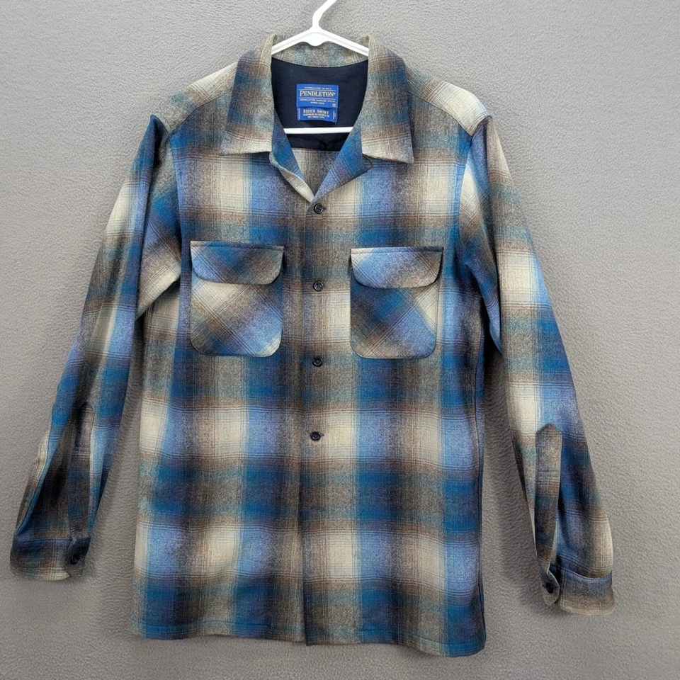 Винтажная мужская рубашка Pendleton Rider в клетку шерсть с длинным рукавом на пуговицах M опрятная - Изображение 2 из 4