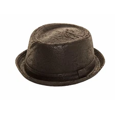 Quality Black Vintage Worn Leather Look Porkpie Trilby Hat. FREE post