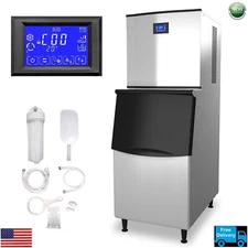 TECSPACE Commercial 110V 1200W Freestanding Ice Maker 550LBS/24H with 350LBS Bin