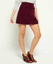 Burgundy Superdry Billie Cord Mini A-Line Skirt Size Waist 32 Size L RRP £39.99