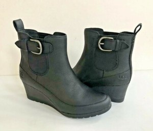 Ugg Arleta Negro de Cuero Impermeable Bota De Cuña US 6/EU 37/UK 4 | eBay