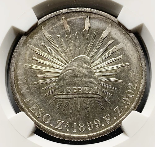 1899 Zs-FZ Mexico Cap & Rays 1 Peso Silver Coin - NGC MS 62