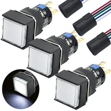 3 Pcs 16mm Latching Square Push Button Switch 5/8in White SPDT Self-Locking O...