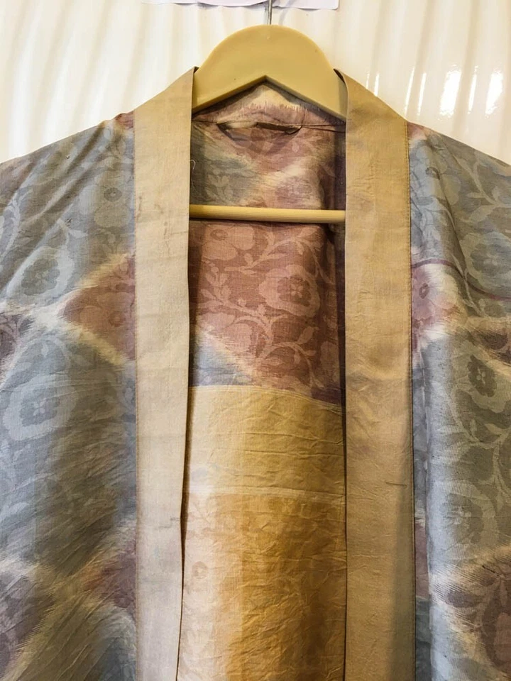 Vestido midi kimono de seda pura hasta la rodilla beige MKMO1869 Foto 3 de 4