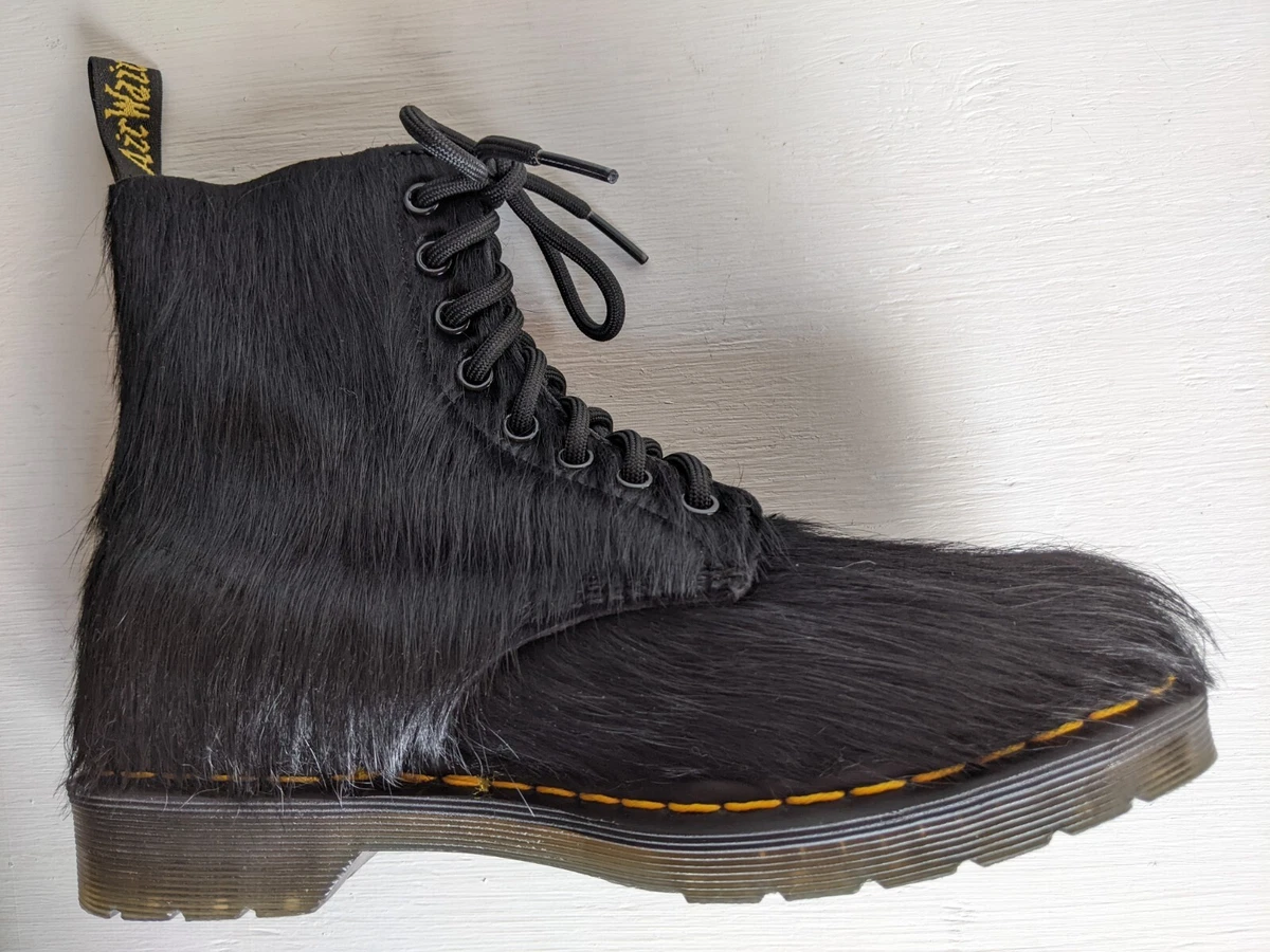 3 DOC DR. MARTENS HORSEY BLACK LONG HAIR BOOTS PONY HAIR LEATHER RARE SIZE 5UK
