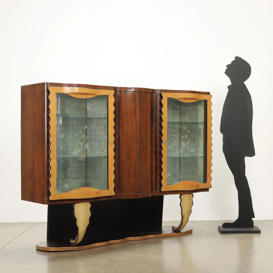 Vitrina vintage chapa de nogal Italia años 40 original Foto 2 de 4