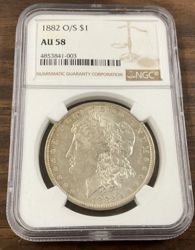 1882 O/S $1 MORGAN SILVER DOLLAR - VAM3 - NGC AU 58
