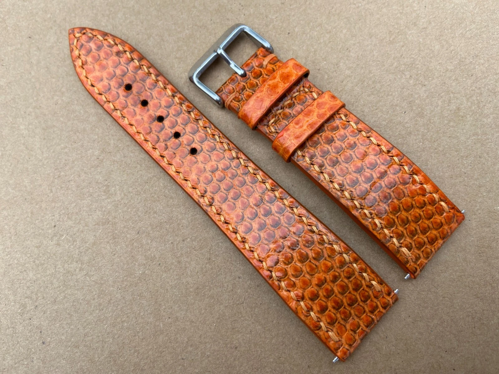 BREITLING Cinturino orologio arancione in vera pelle di serpente taglia 18 mm 19 20 21 22 23 24 26 mm