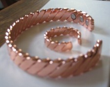 Copper Magnetic Bracelet and Ring Set Fashion Arthritis Adjustable Chunky NEW