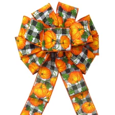 Wired Buffalo Plaid Pumpkins Wreath Bows - Fall Bows for Decorating Wreaths