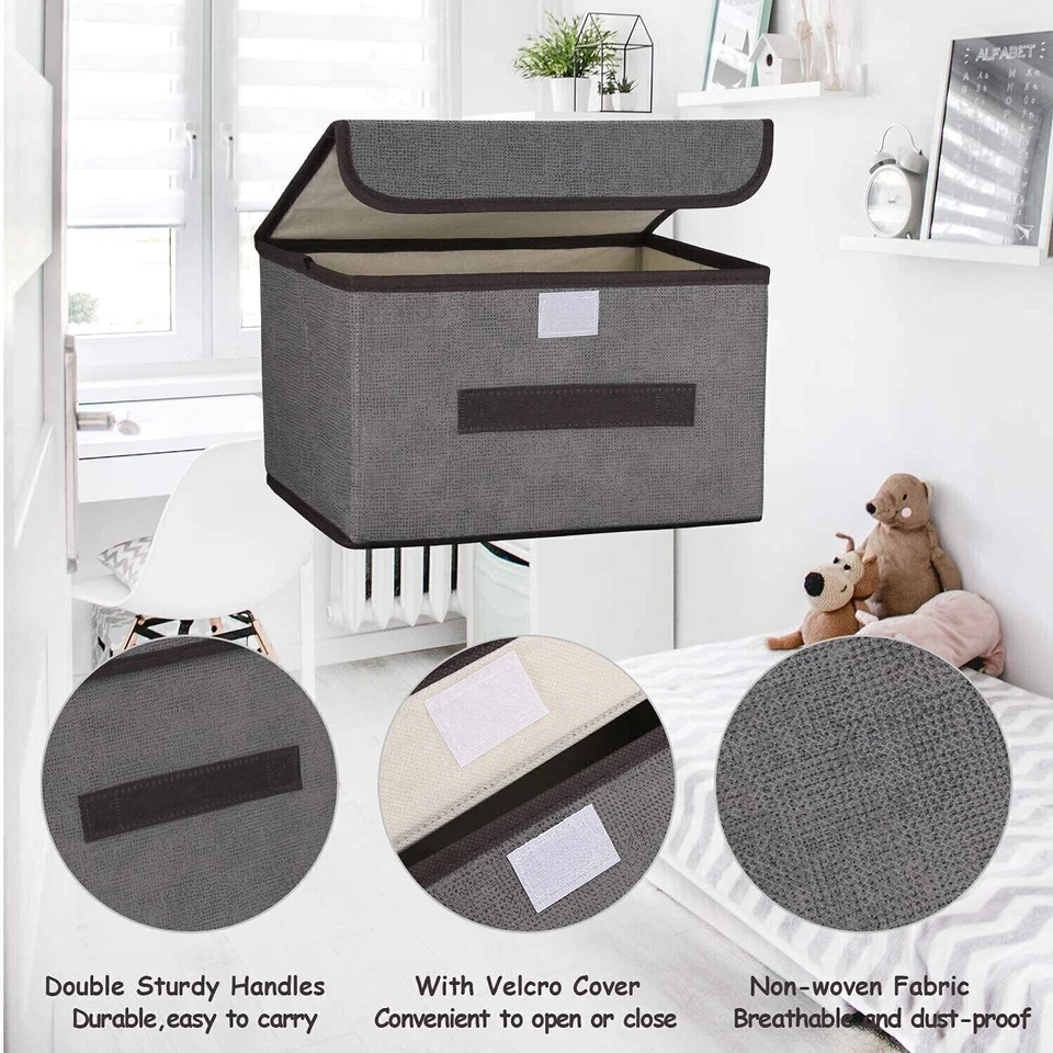 Home Fabric Box Clothes Organizer Foldable Storage Boxes with Lid Collapsible - Image 4 of 4