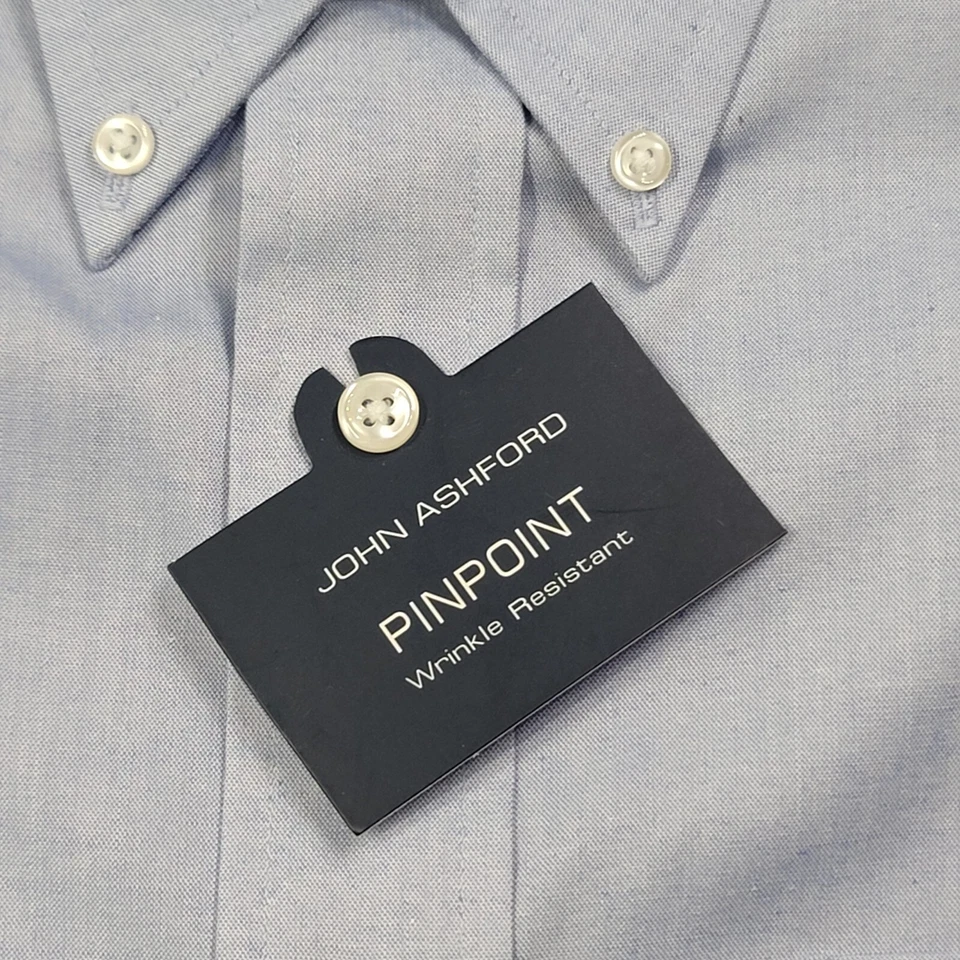 Camisa John Ashford Para Hombre 16.5 32/33 Azul Sólido Pinpoint Abotonada Nueva Con Etiquetas Foto 4 de 4