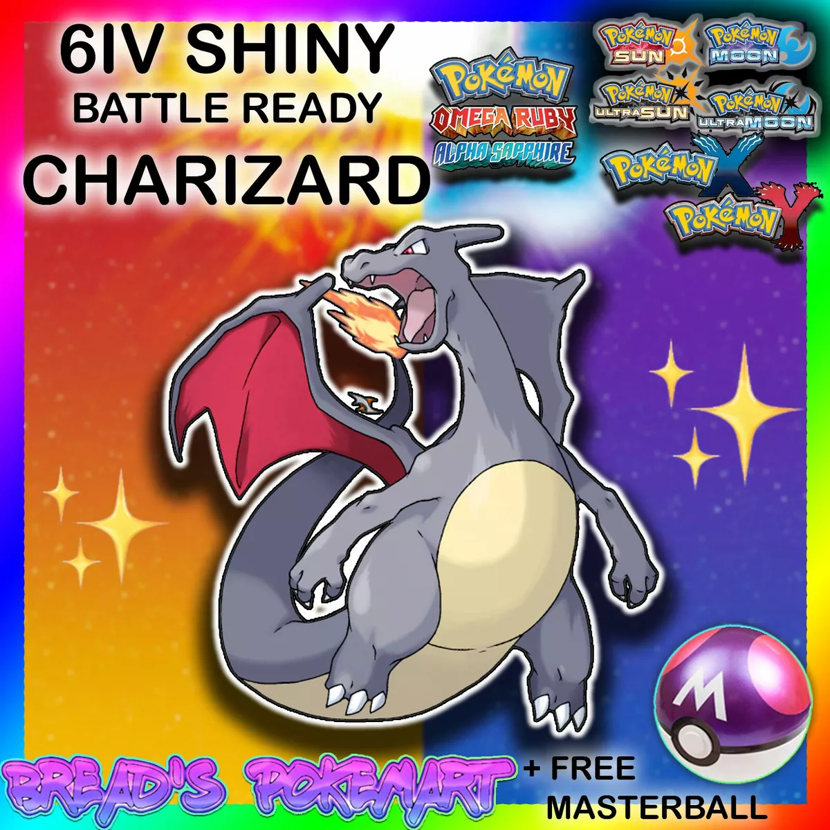 Charizard X SHINY 6IV Mega ✨ Pokemon XY ORAS Ultra Sun & Moon 3DS ✨ Battle  Ready