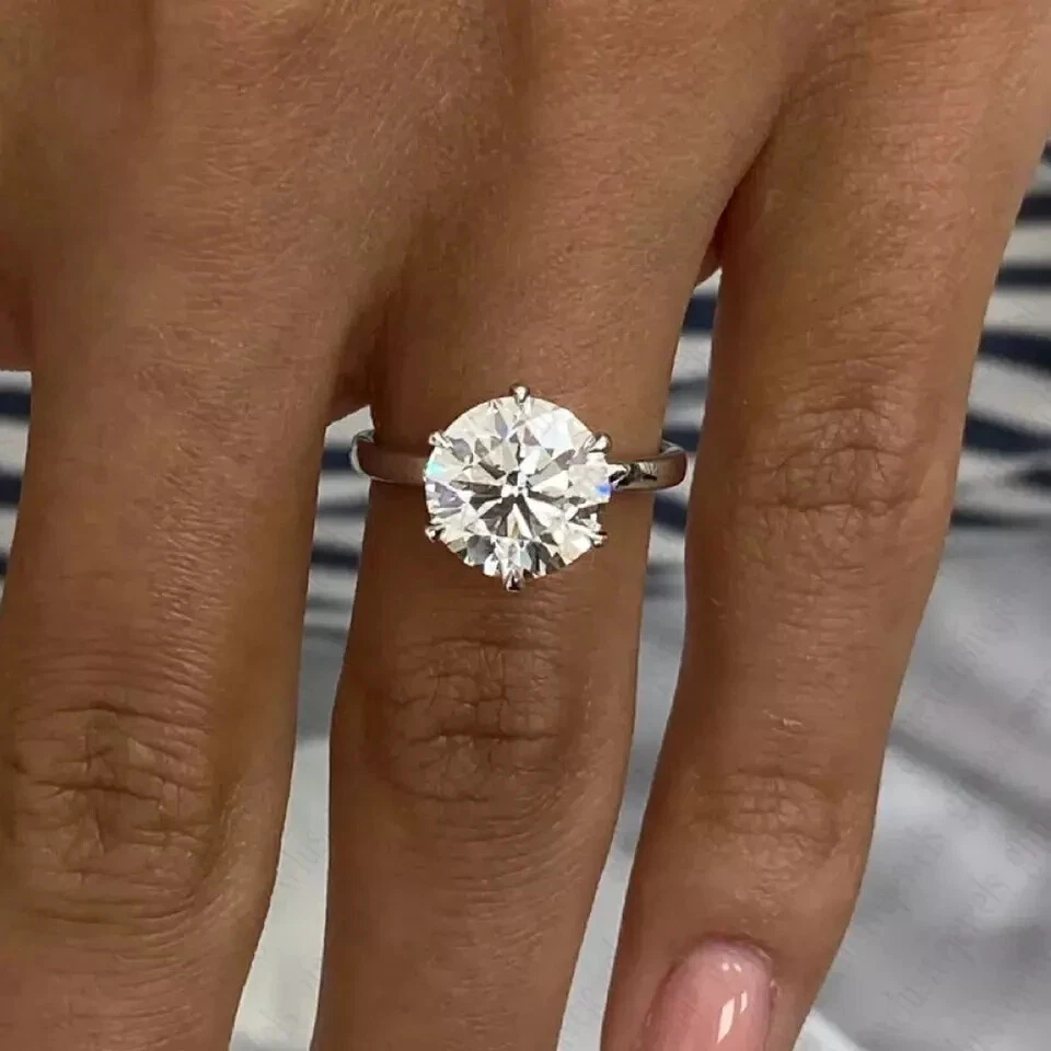 2.45 Ct Round Cut Moissanite Solitaire Engagement Ring 14k White Gold Plated - Image 2 of 4