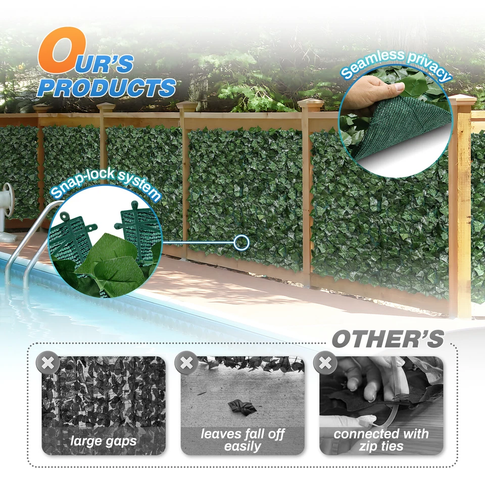 6ft Artificial Hedge Faux Ivy Leaves Privacy Fence Screen Garden Home Wall Decor - Image 3 of 4