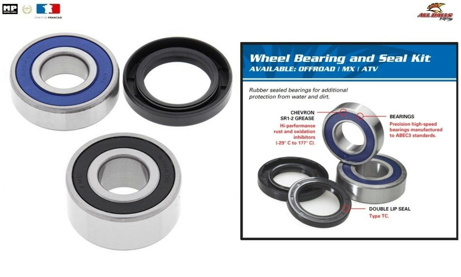 Kit roulement de roue arrière All Balls contre l'usure du moyeu de moto Honda GL1500 91-93