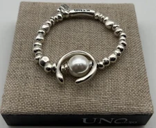 NEW Uno de 50 ANOTHER ROUND Bracelet Sterling Silver Plated Pearl Beaded Medium