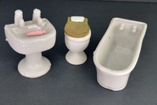 Vintage Mini Dollhouse Bathroom Set of 3 Porcelain Doll House Furniture Sink Tub
