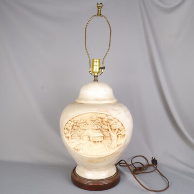 1978-Vintage Hershey Mold Lamp Glazed Full Ceramic 3D Scene-30''H