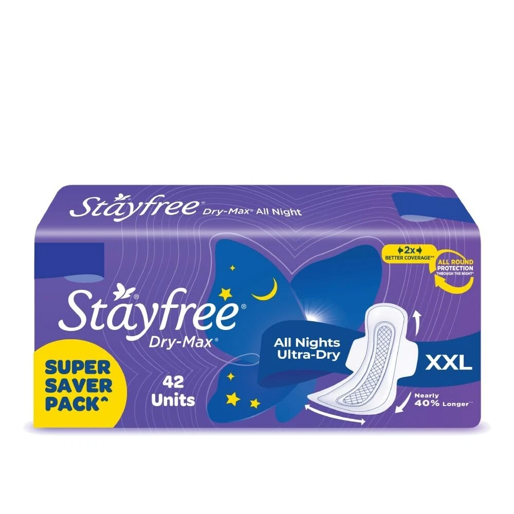 Stayfree Dry Max XXL 42 Pads All Night XXL Dry Cover Sanitary Pads for Women