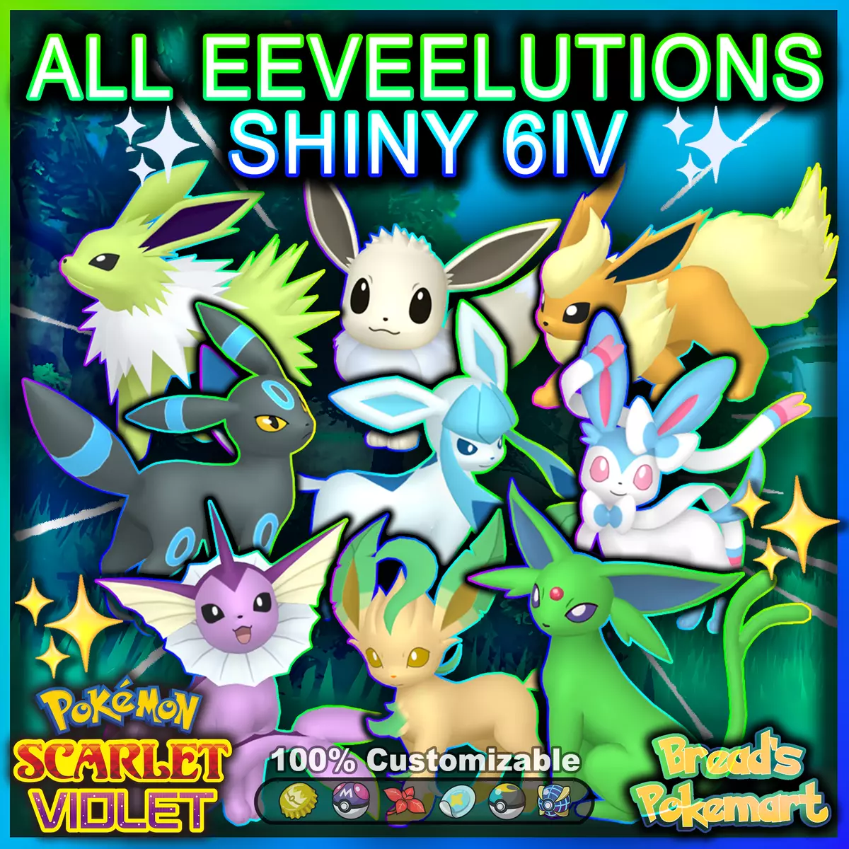 ✨Shiny EEVEELUTIONS 6IV BUNDLE✨ Pokemon Scarlet and Violet 🚀 Battle Ready  EVs