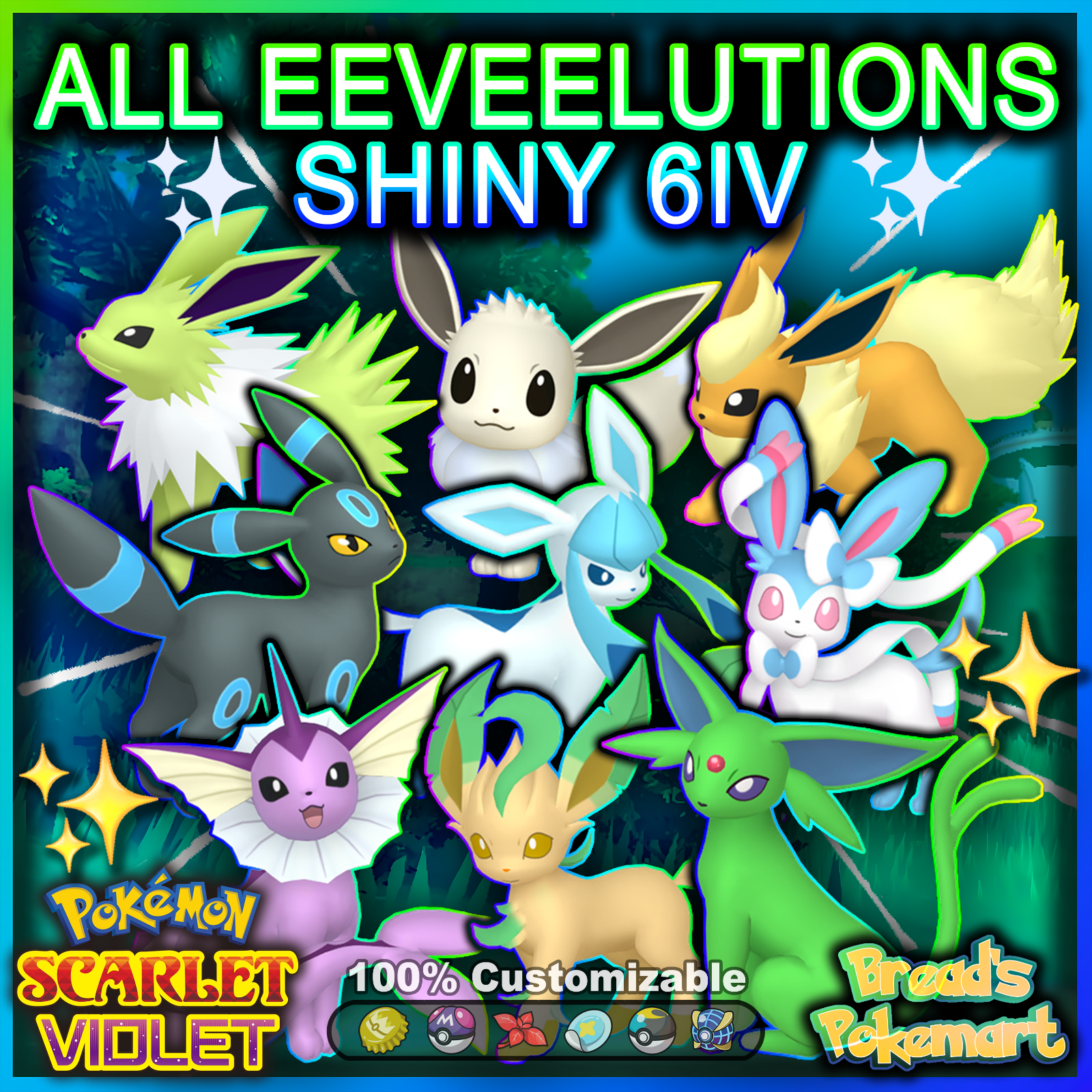 Pokemon Scarlet and Violet Eeveelution Bundle 6IV-EV Trained – Pokemon4Ever