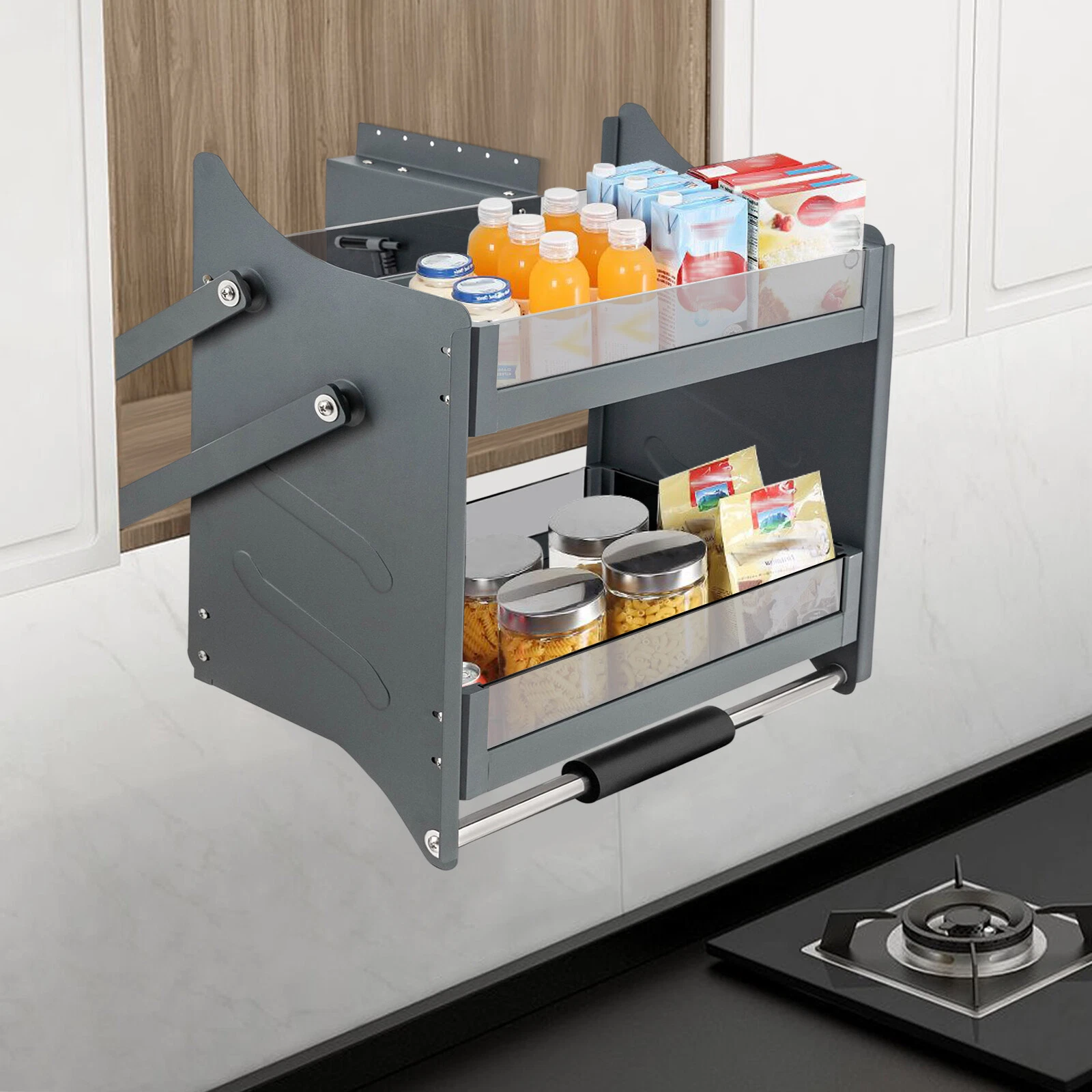 Pull Down Shelf Upper Kitchen Wall Cabinet Storage Organizer (24" Cabinet) USA