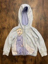 Disney Kid Girls Frozen Elsa Glitter Snowflake Zip-Up Hooded Jacket Light Blue 3