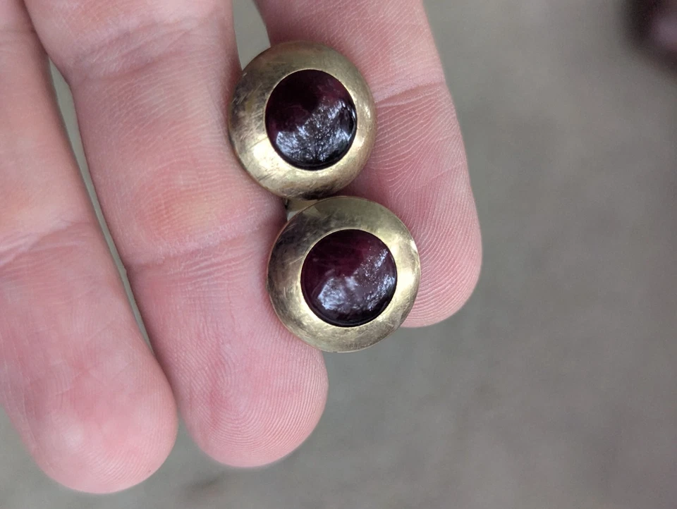 Vintage Swank 1/40 10K RGP Round Red Lucite Center Cufflinks - Image 3 of 4