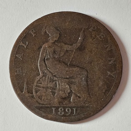 1891 Great Britain UK halfpenny KM# 754 - SHIP LOW COST -UK-123