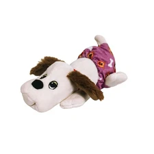 Pound Puppies Newborns Plush 2023 White Puppy Brown Ears Dog W/ Purple Diaper 8"