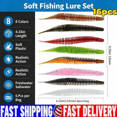 Soft Plastic Bass Swimbaits Lures, Bellows Shad Worms for Trout Walleye,16pcs US