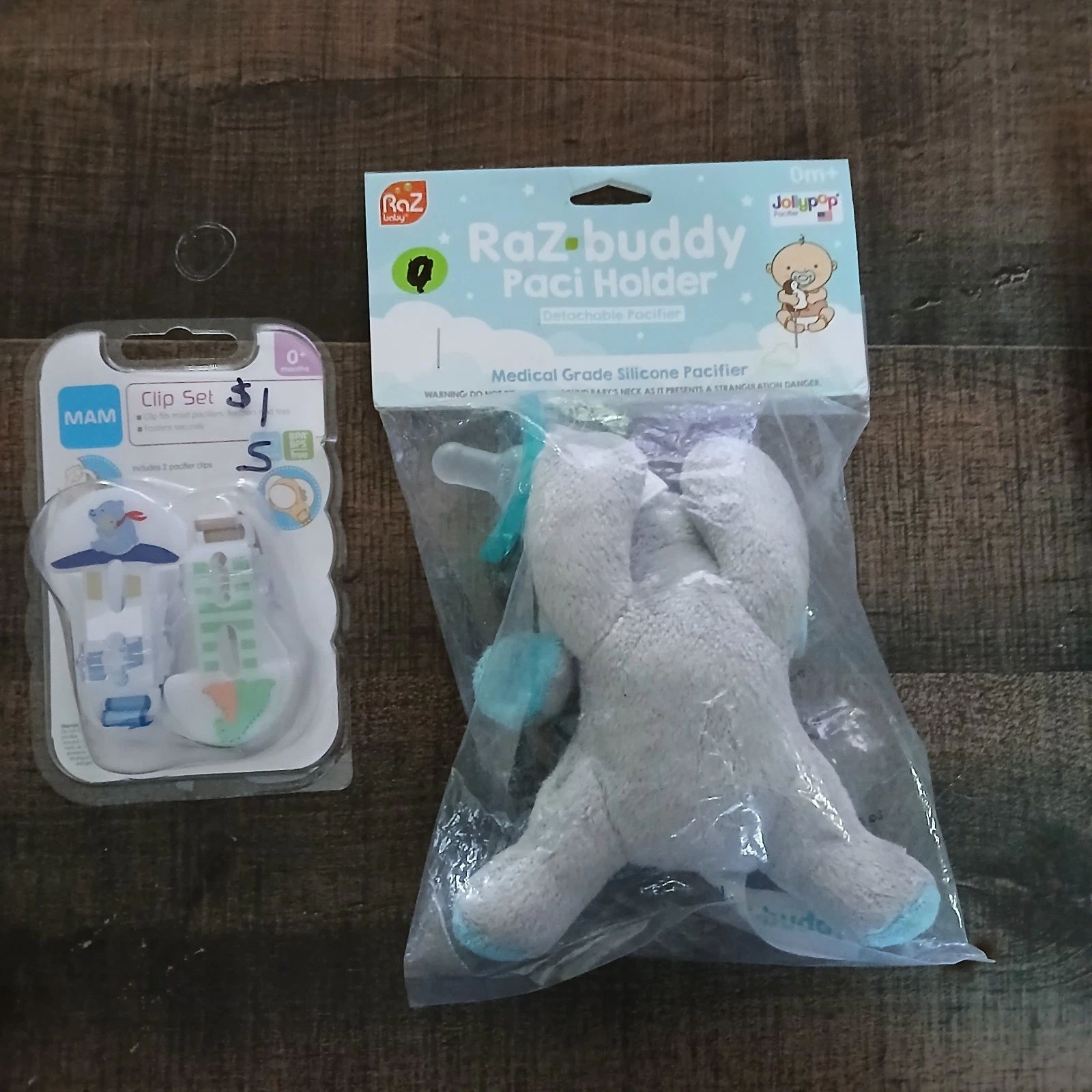 RaZbaby RaZbuddy JollyPop Pacifier Holder w/ Removable Baby Pacifier & 2 Clips