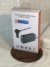 3 Socket Cigarette Lighter Splitter 4 USB Car Charger 3ft Charging Cable Smart