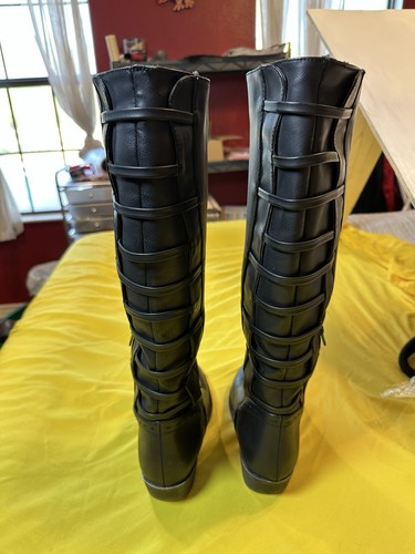 Rampage Black Knee High Riding Boots Women’s 8M Faux Leather Side Zip Straps - Picture 4 of 13