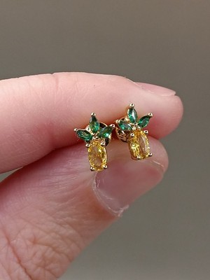 Pineapple Fruit Stud Earrings Brass CZ 925 Post