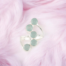 Aqua Chalcedony Gemstone 925 Sterling Silver Jewelry Handmade Ring Gift For Her