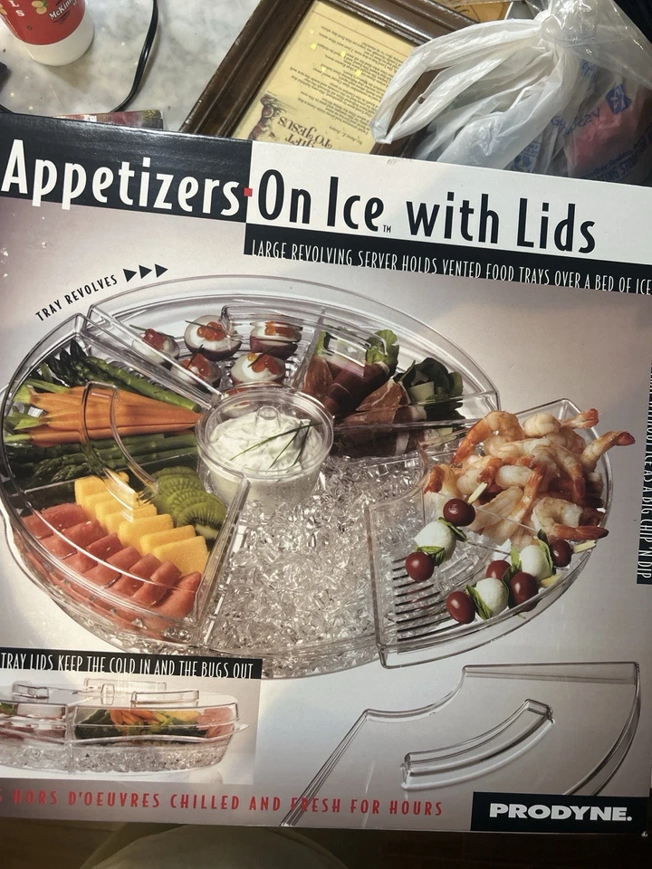 TOTALMENTE NUEVO Aperitivos sobre hielo con tapas Bandeja giratoria grande para servir sobre hielo Foto 2 de 4