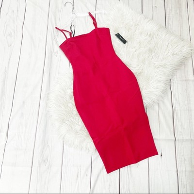 Lulu s Women's Paulina Sleeveless Square Neckline Red Bodycon Midi Dress Size XS