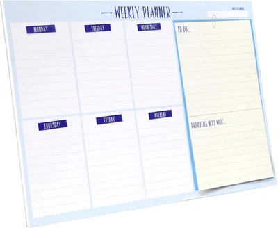 HAMELIN BRANDS A4 Undated Weekly Desk Planner Pad, 52 Tear off Pages, to Do List Notepad