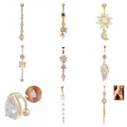 Belly Bars Gold Button Piercing Bar Dangle Navel Body Jewellery Gem Ring Gift
