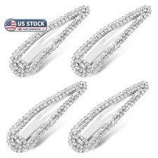4PCS Rhinestone Hair Clips, Snap Barrettes for Women, Water Drop Crystal Hairs B