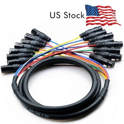 Hi-Fi 8 Channel Snake Cable 8 Pairs Male to Female Audio XLR Balanced Connectors