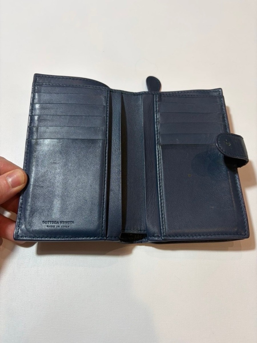 Bottega Veneta Intrecciato Leather Wallet Blue Zip Coin Italy | eBay