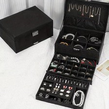 Velvet Lockable 3-Layer Jewellery Box storing Jewellery Accessories Organizer