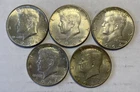 5 - 1964 Kennedy 90% Silver Half Dollars  Denver Mint EF to AU Condition  A10