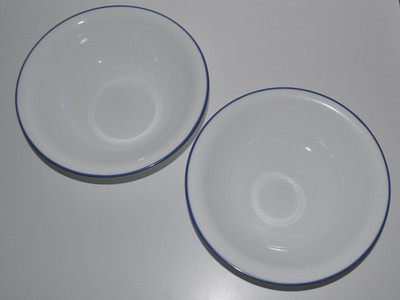 Lot of 2 Corning Corelle 7 1/4'' Cereal Soup Bowls Winter White with Blue Stripe