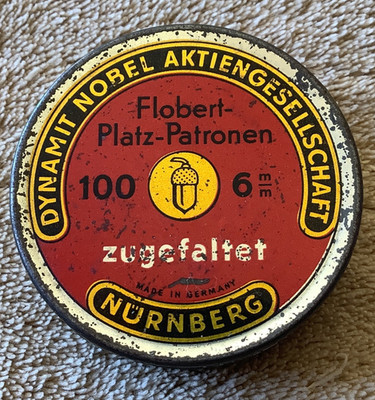 Vintage Dynamit Nobel Flobert Platz Patronen Tin W/ Contents 33 Pellets Germany
