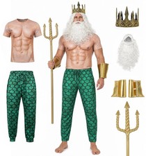 Poseidon Costume for Men, Neptune Sea God Kit with X-Large size, Green
