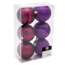 Christmas Decoration 6 Pack 80mm Glitter / Plain Baubles - Purple